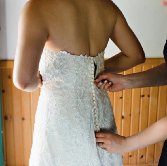 David's Bridal Lace Overlay Wedding Dress - Picture 3 of 6